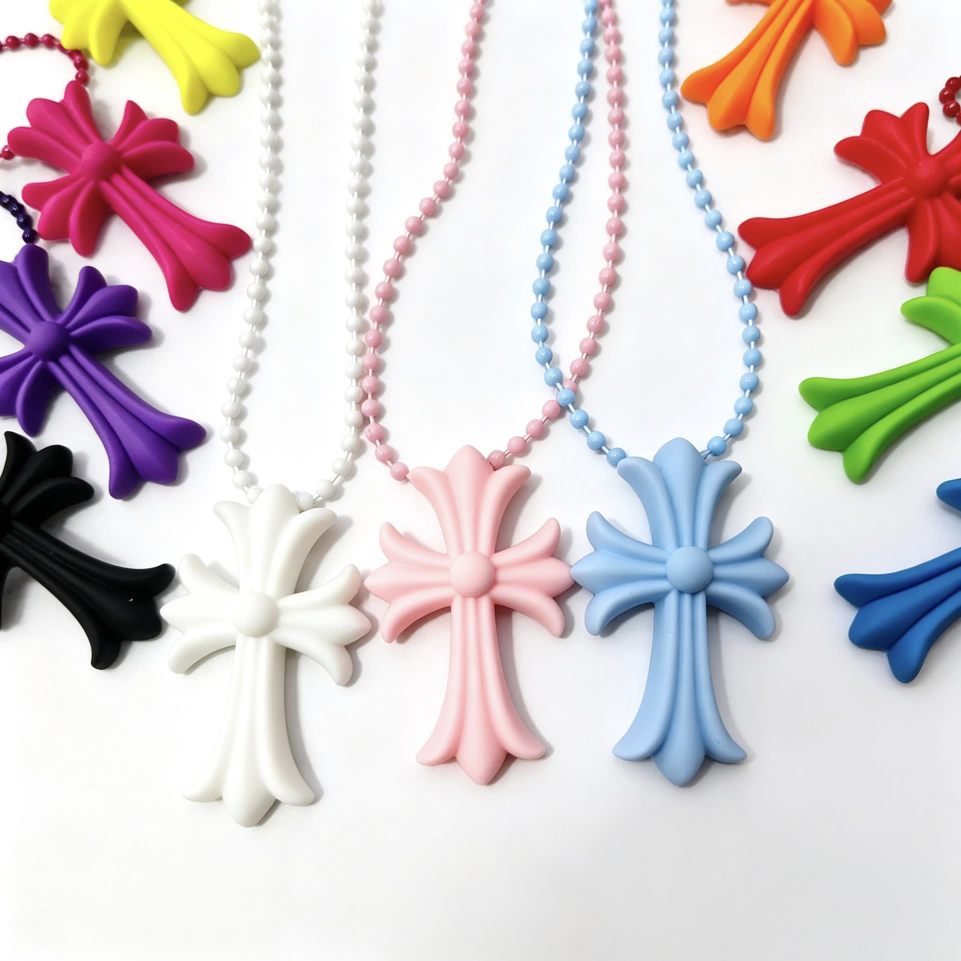 Chrome Hearts Colorful Cross and Heart Shaped Necklaces